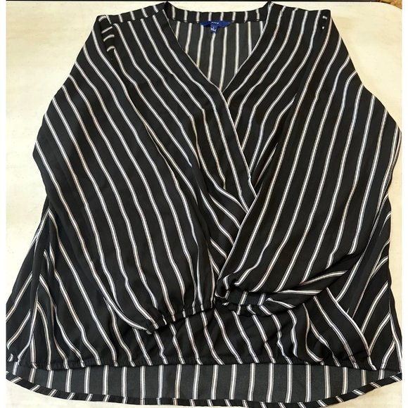 APT. 9 Brand Striped V-Neck Wrap Blouse w/Puff Sleeve Polyester Women's Size L - Picture 6 of 15